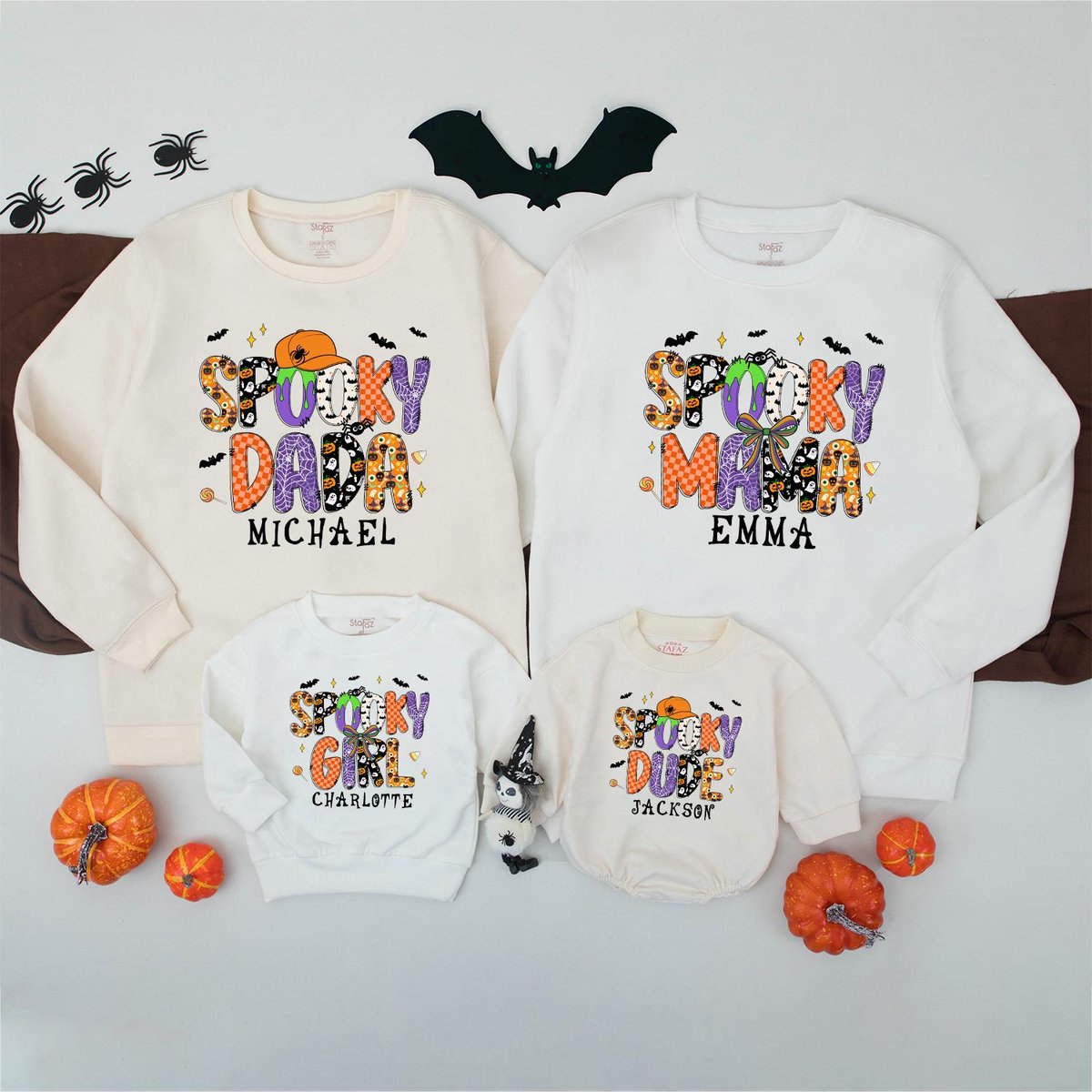 Personalized Spooky Family Sweatshirt Retro Halloween Matching Sweater Spooky Season Shirt Halloween 434