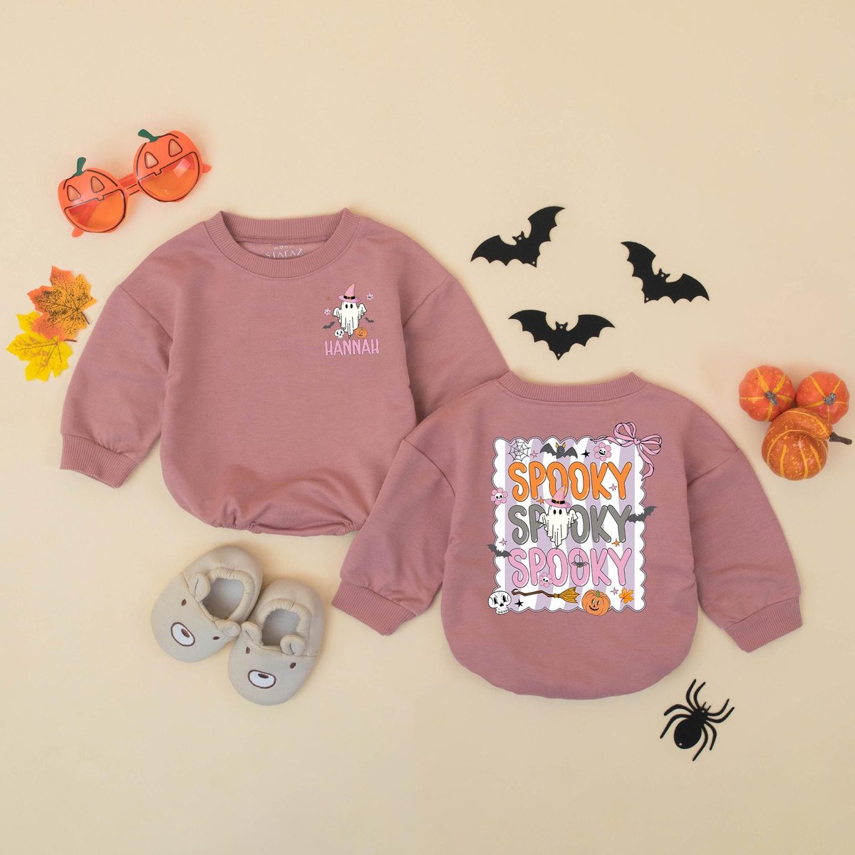 Personalized Spooky Halloween Baby Romper Cute Ghost Baby Outfit Custom Name Spooky Season Baby Swea 432
