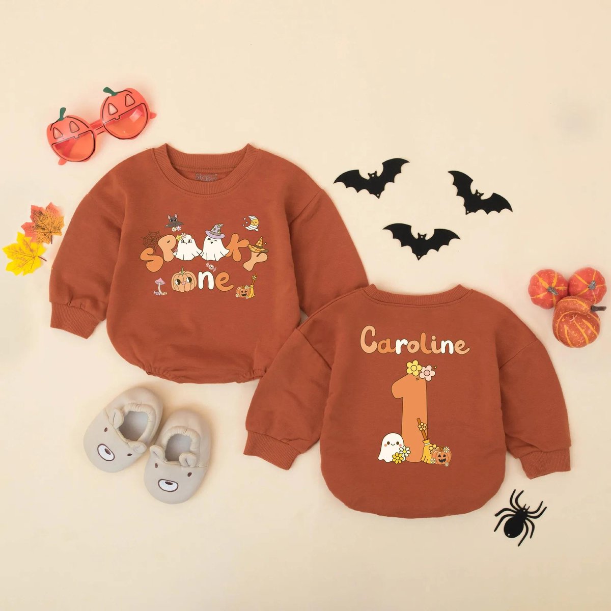Personalized Spooky One Birthday Baby Romper Halloween First Birthday Outfit for Baby Custom Name Ba 433