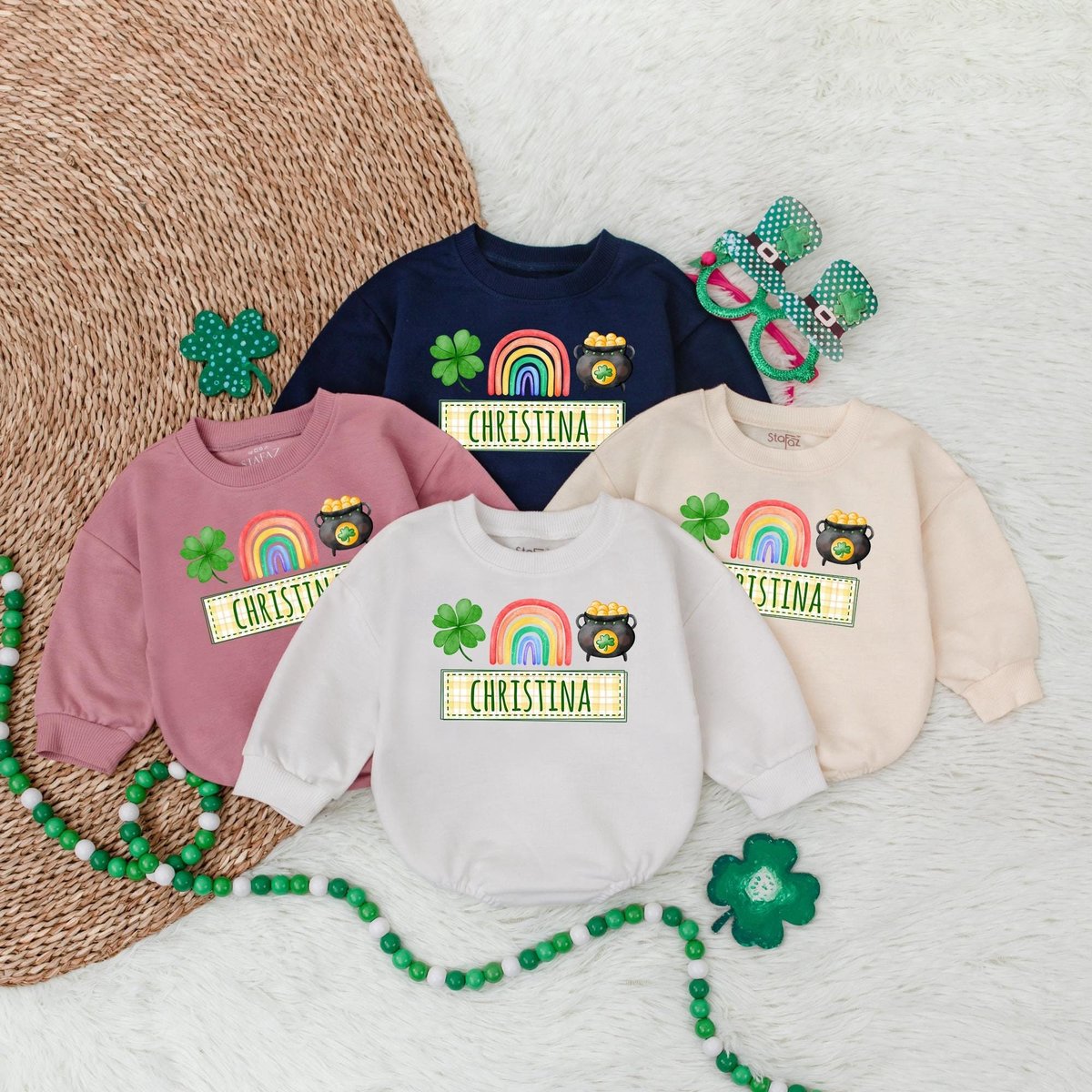 Personalized St. Patricks Baby Bodysuit Lucky Shamrock Boy Clothes Irish Baby Outfit Custom Name Pat 184
