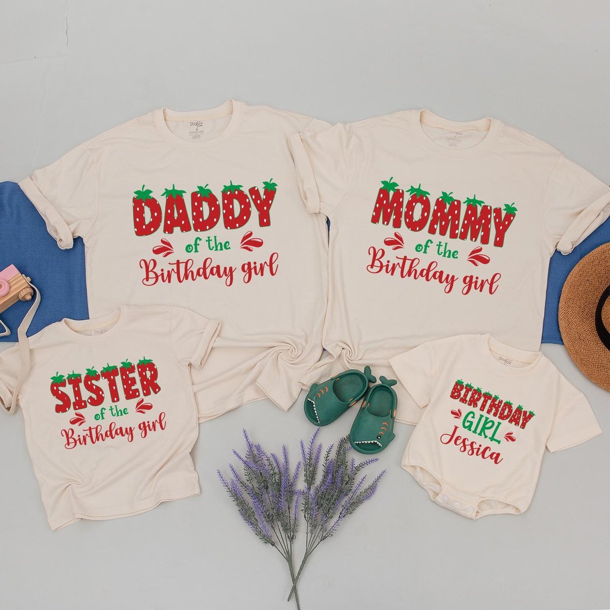 Personalized Strawberry Girl Birthday Shirts Family Matching Strawberry Party Tee Baby 1st Birthday 188