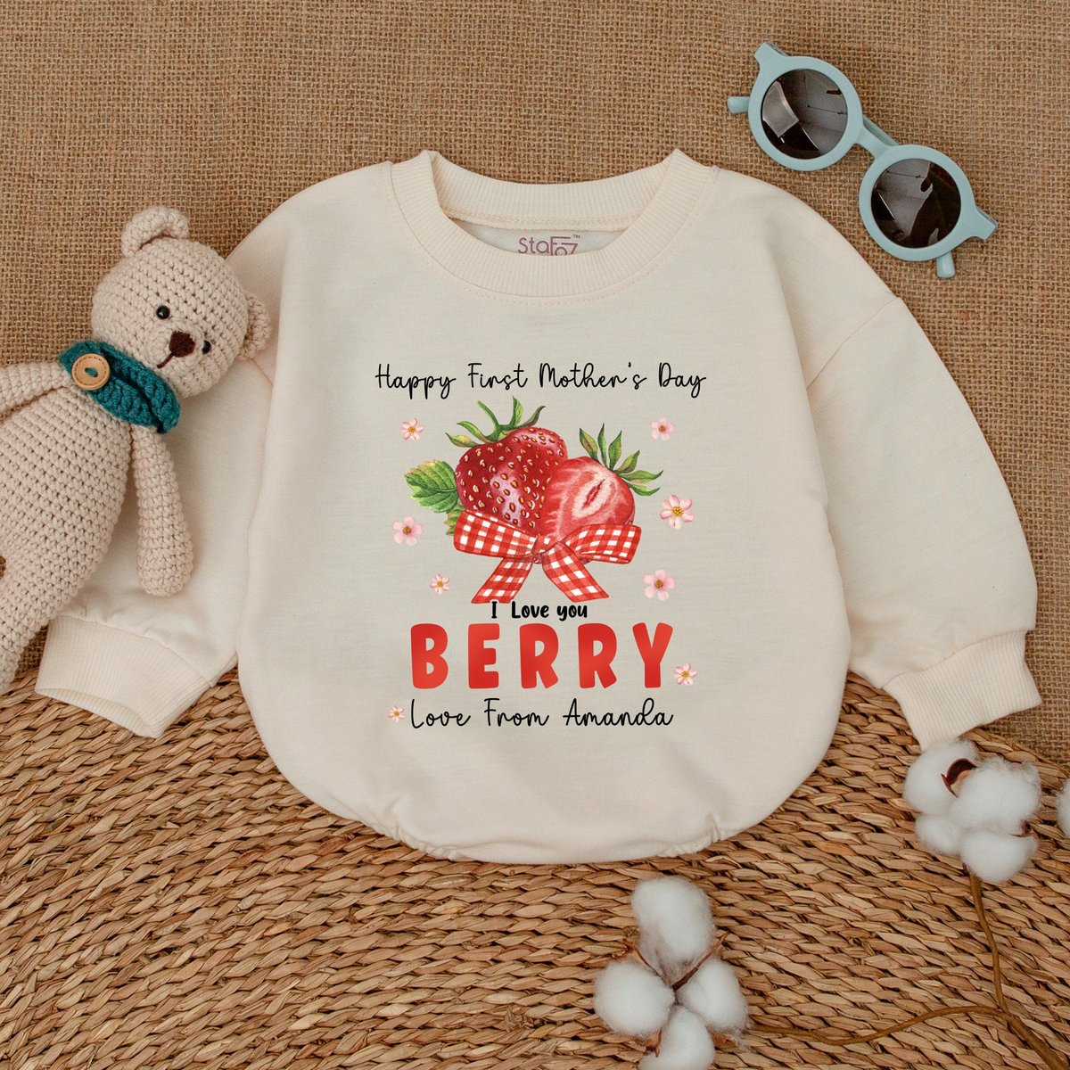 Personalized Strawberry Happy First Mother's Day Baby Romper I Love You Berry Bodysuit Mother's Da 171
