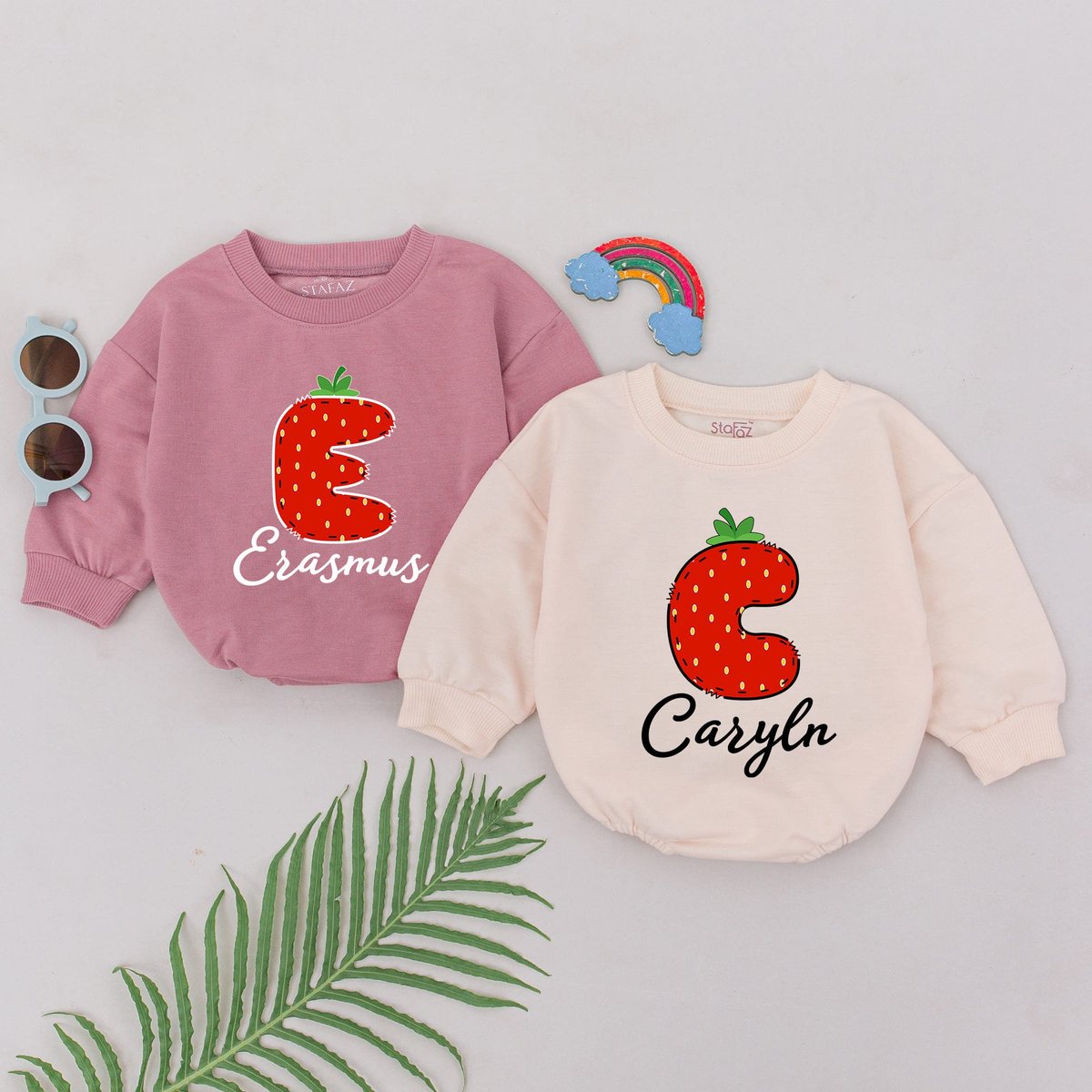 Personalized Strawberry Summer Baby Romper Strawberry Baby Girl Outfit Fruit Initial Name Bodysuit B