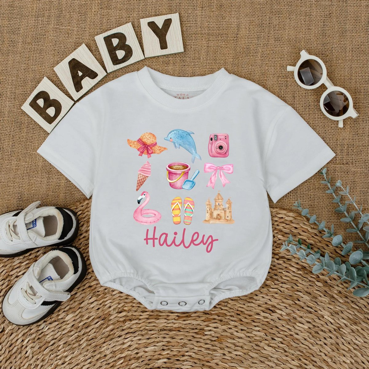 Personalized Summer Baby Romper Custom Name Baby Beach Outfit Toddler Beach Clothes Baby Summer Clot 430