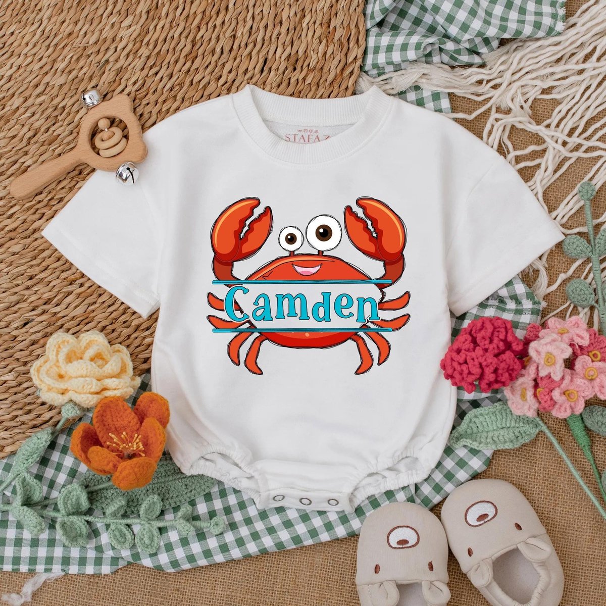 Personalized Summer Crab Baby Romper Beach Baby Bodysuit Funny Unisex Clothes Summer Baby Outfit Nau 189