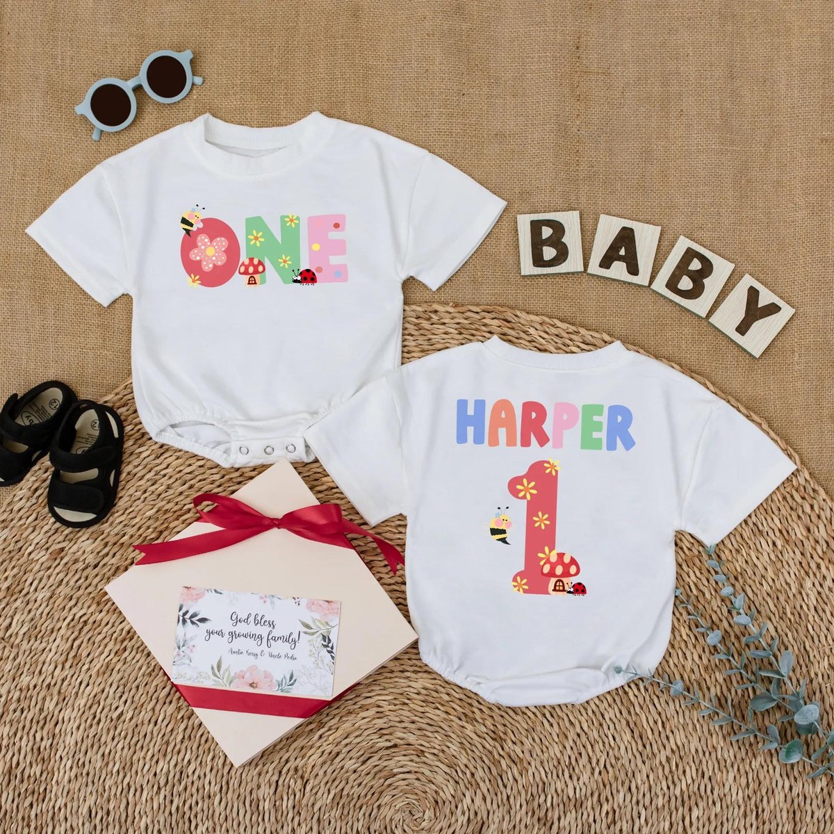 Personalized Summer First Birthday Romper Summer Bug Baby Bodysuit Custom Baby Girl Clothes Cake Sma 431