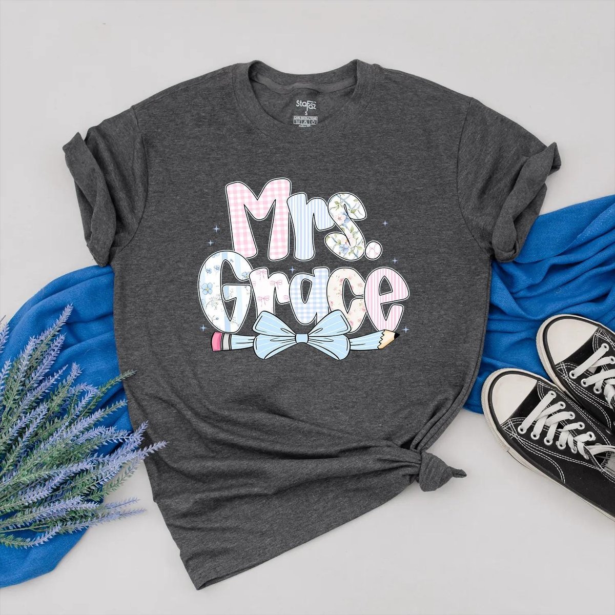 Personalized Teacher Shirt Cute Back to School Outfit Pencil Bow Tee for Teacher First Day of School 432