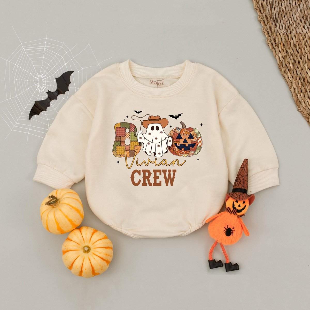 Personalized Team Boo Crew Baby Romper Cowboy Kids Halloween Bubble Romper Western Halloween Party S