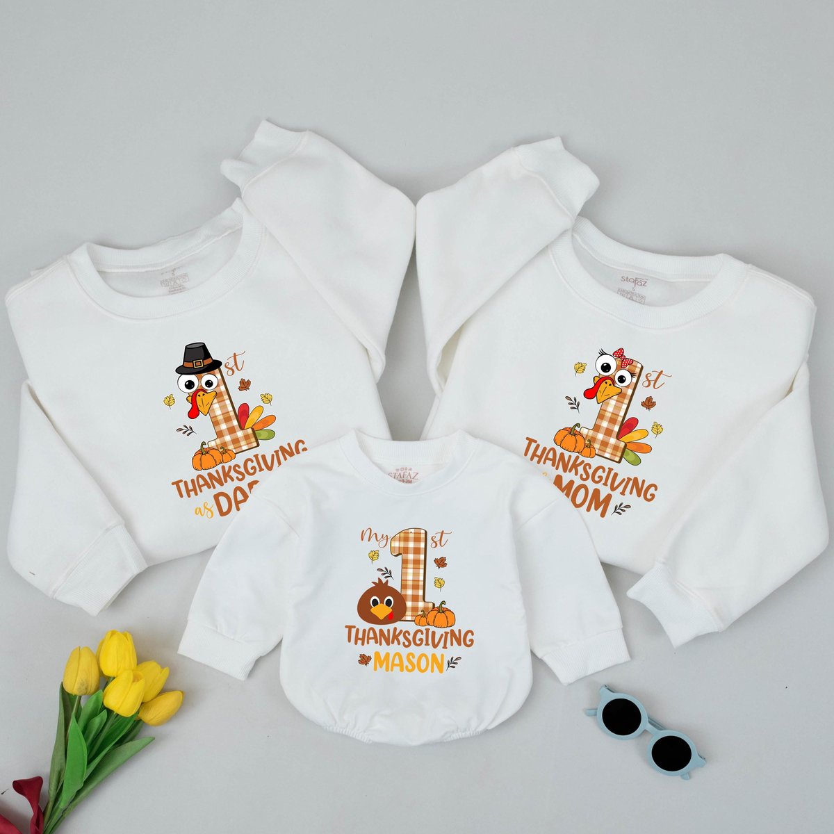 Personalized Thanksgiving Family Matching Sweatshirt My First Thanksgiving Baby Shirts Mom Dad Kids 436