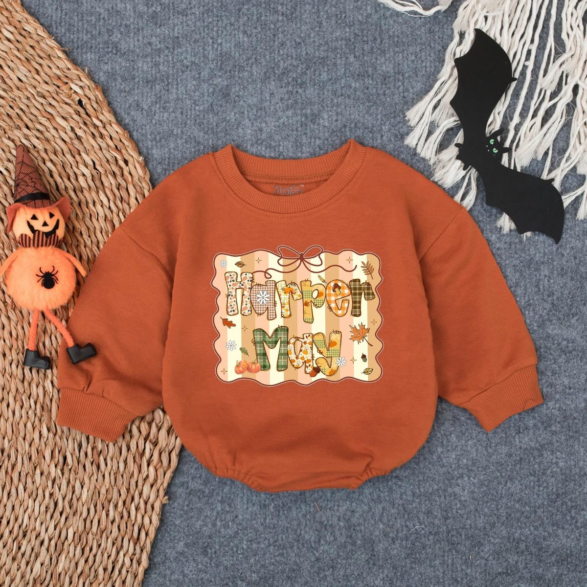 Personalized Thanksgiving Pumpkin Bow Bubble Romper Girl Fall OutfitAutumn Infant Apparel Thanksgivi 432