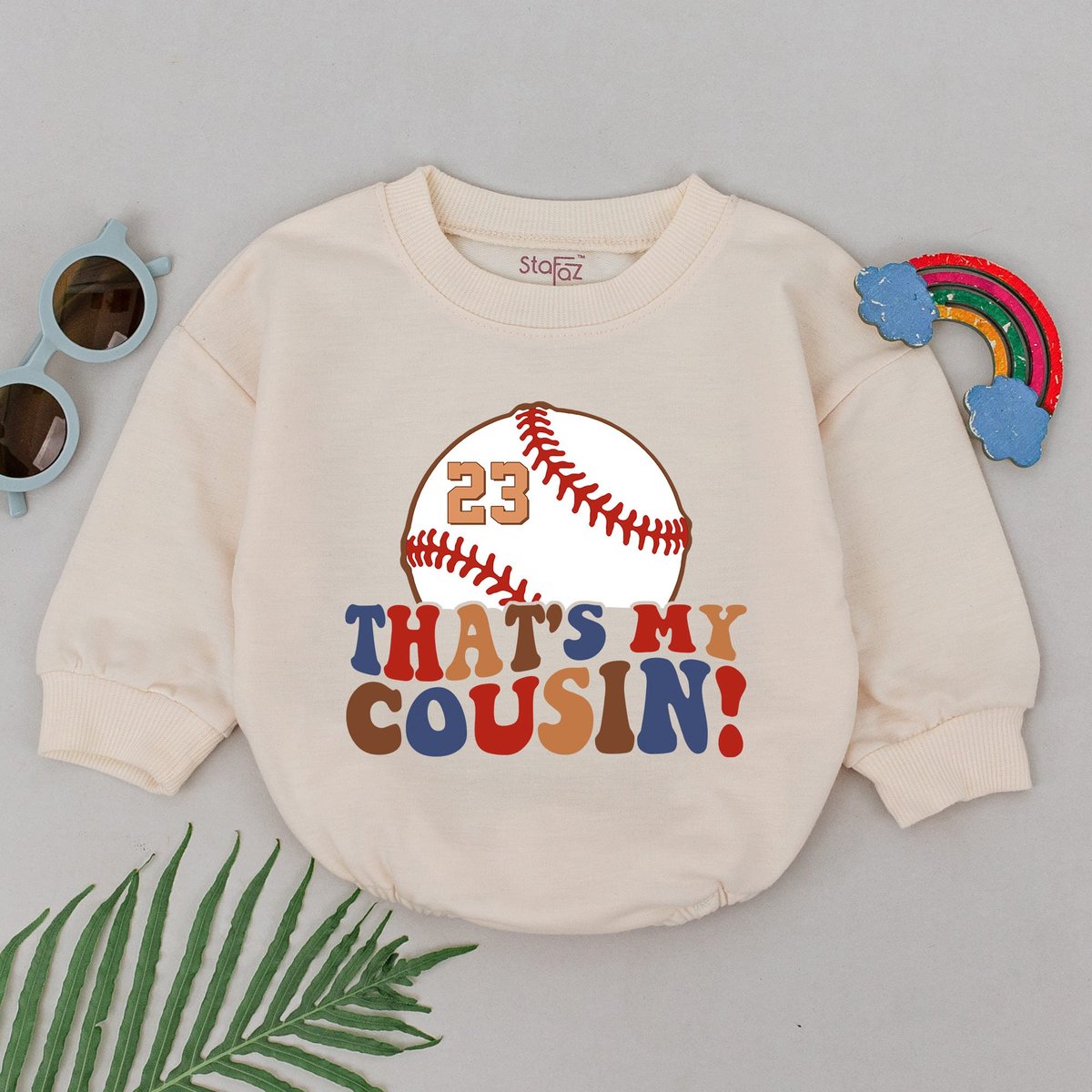Personalized That's My Cousin Romper Retro Baseball Baby Outfits Gameday Season Natural Bubble Baby