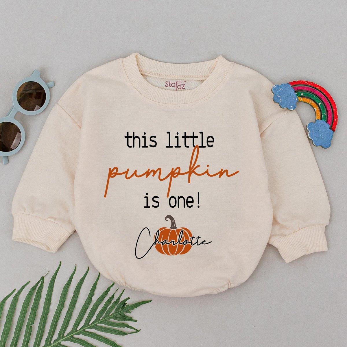 Personalized This Little Pumpkin Is One Romper Pumpkin First Birthday Romper Newborn for Girls Retro
