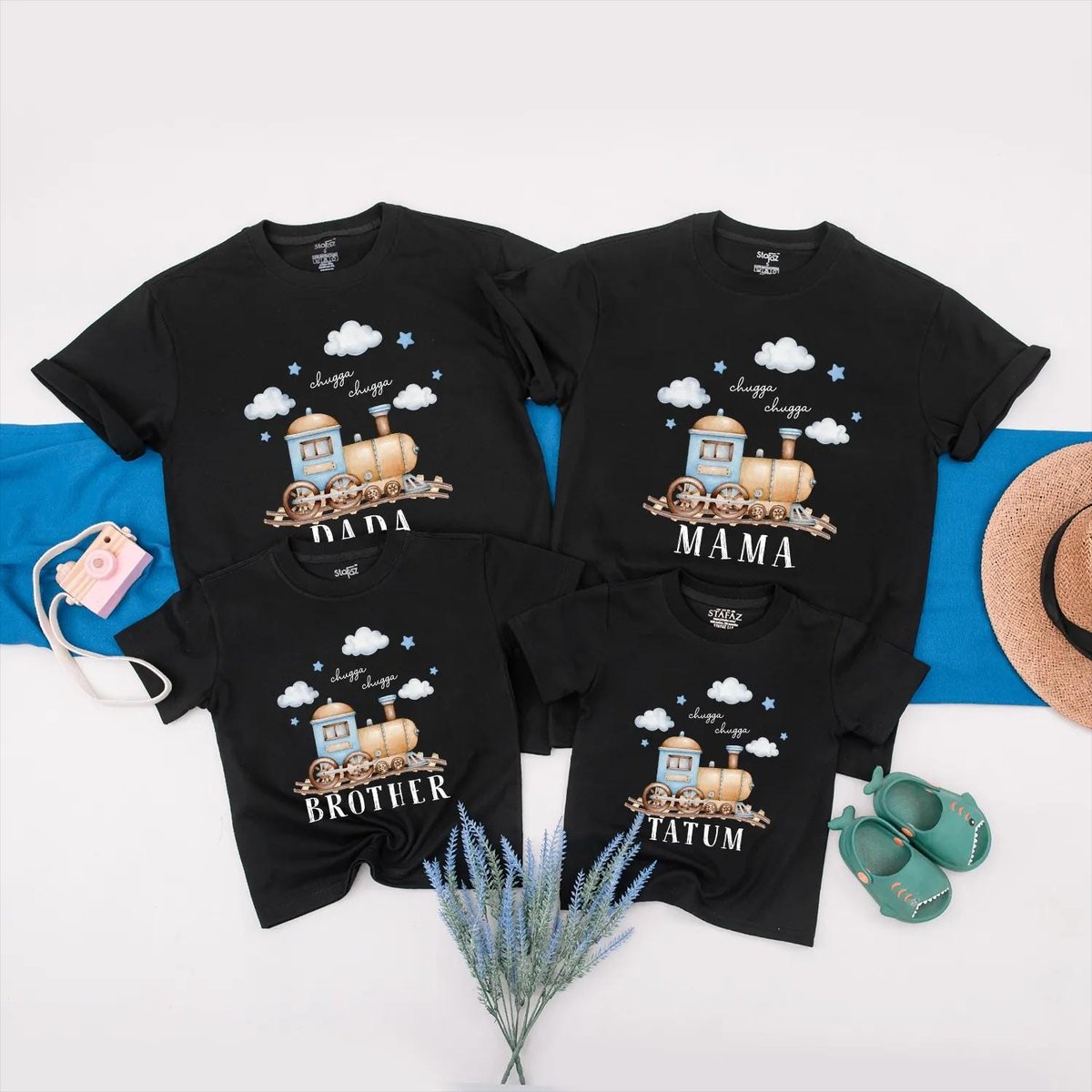 Personalized Train Birthday Shirt for Baby Boy Chugga Chugga Matching Family Outfits Custom Name Rom 430