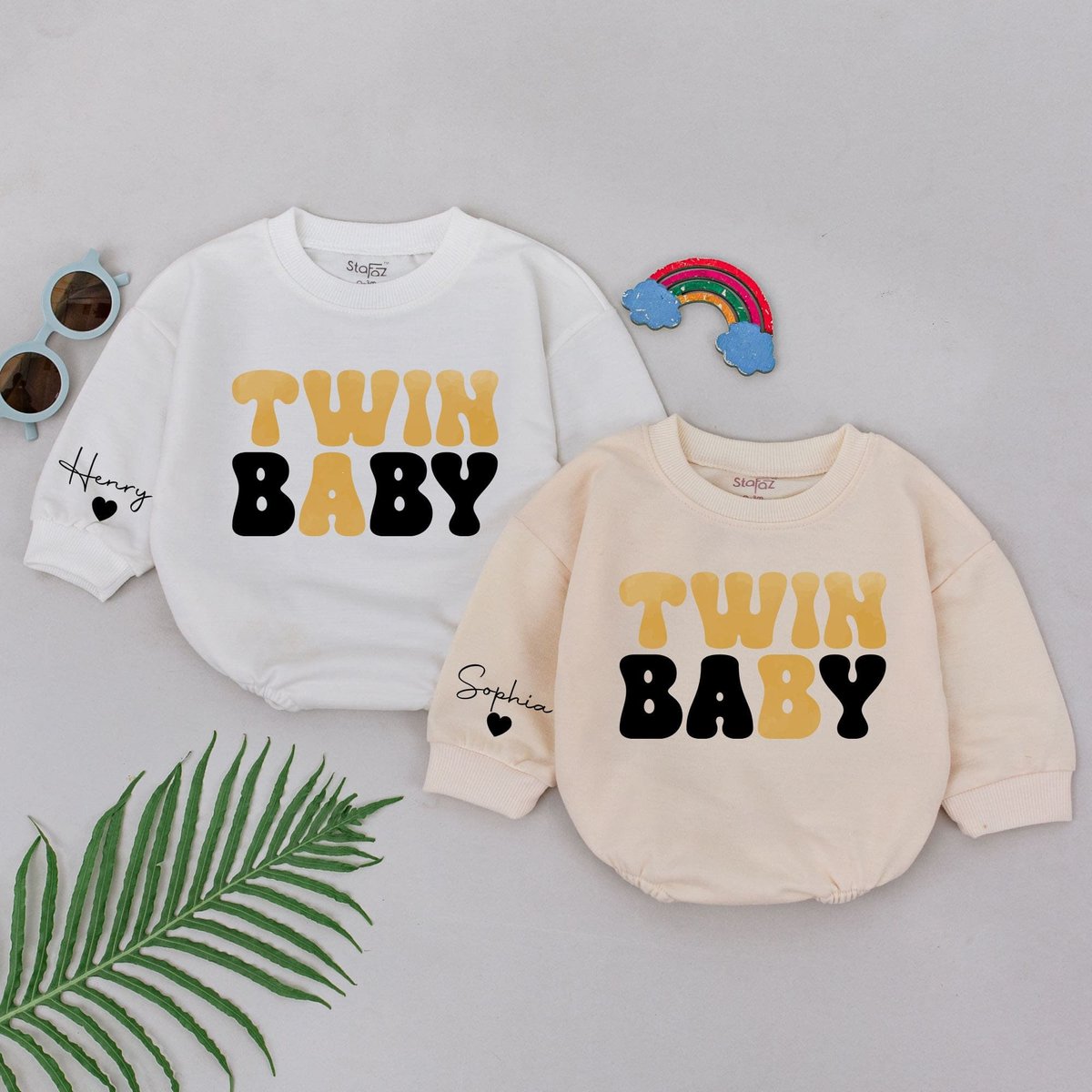 Personalized Twin Baby Romper Best Friends Twin Romper Besties Bodysuit BFF Soulmate Baby Clothes Wo