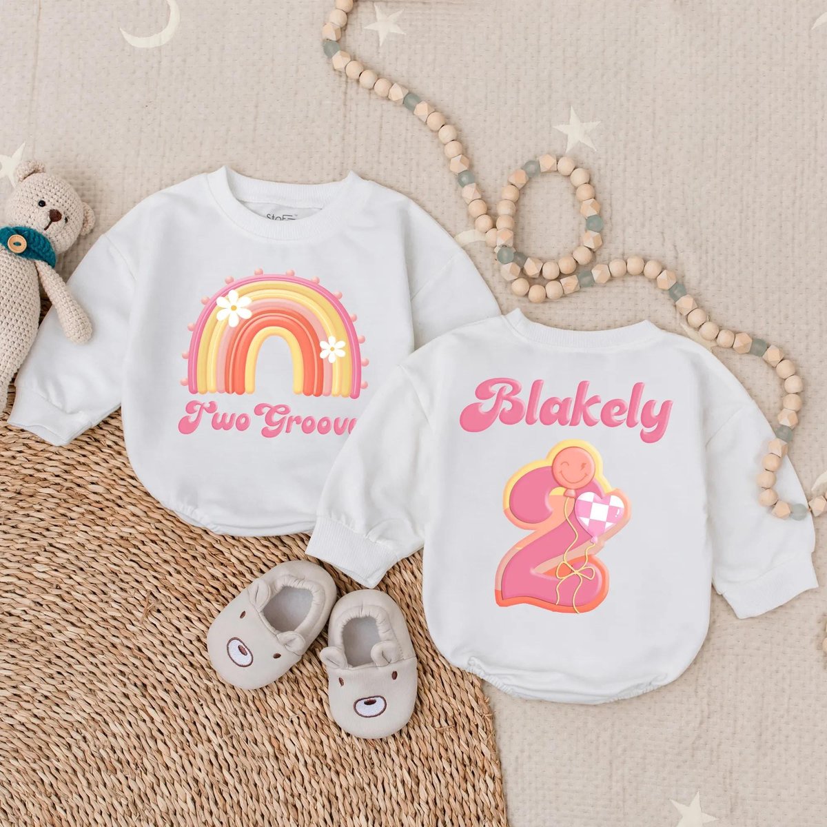 Personalized Two Groovy Girl Bubble Romper Hippie Birthday Bodysuit First Birthday Outfit Baby Girl