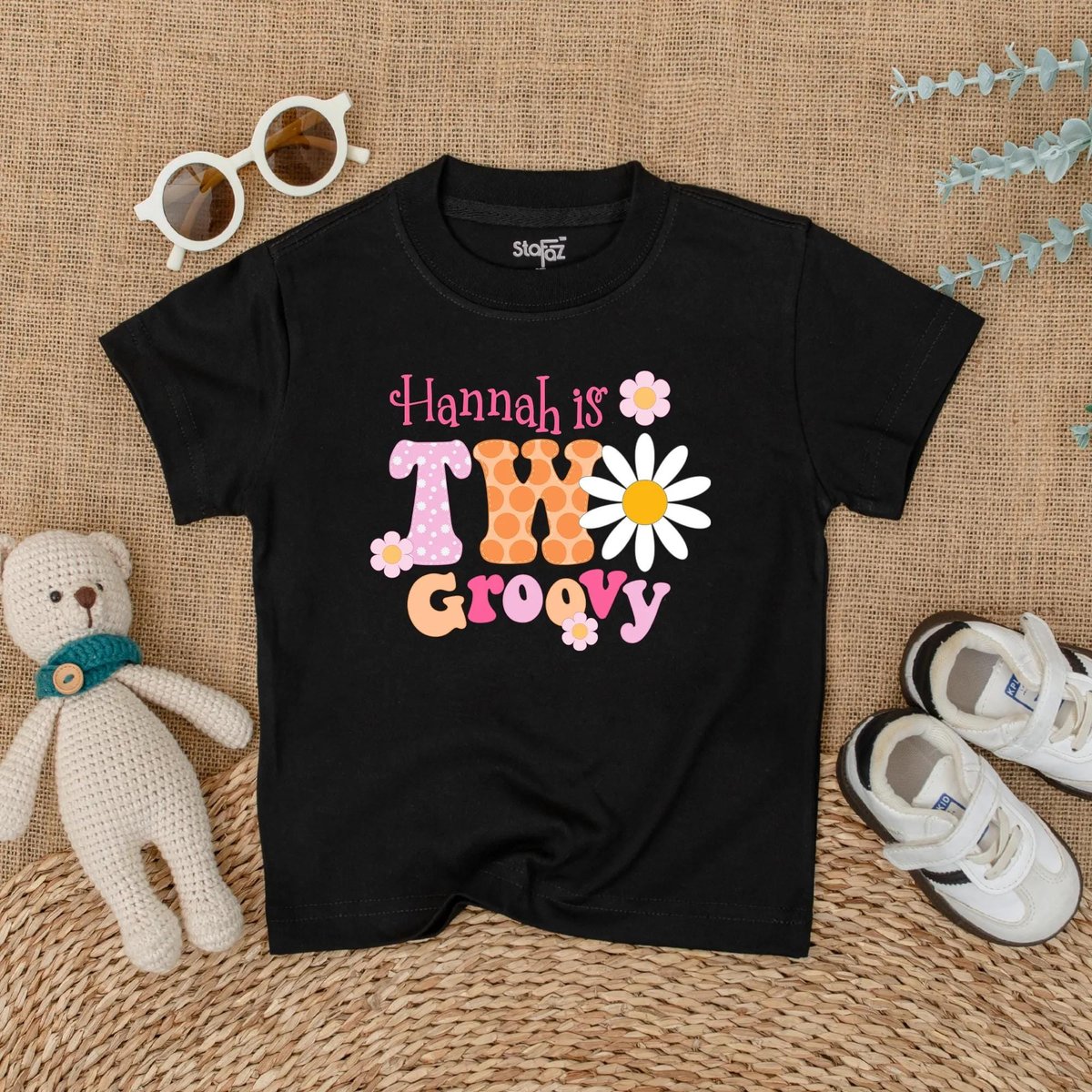 Personalized Two Groovy Second Birthday Shirt Custom Boho Daisy 2nd Birthday T Shirt for Baby Girl G 434