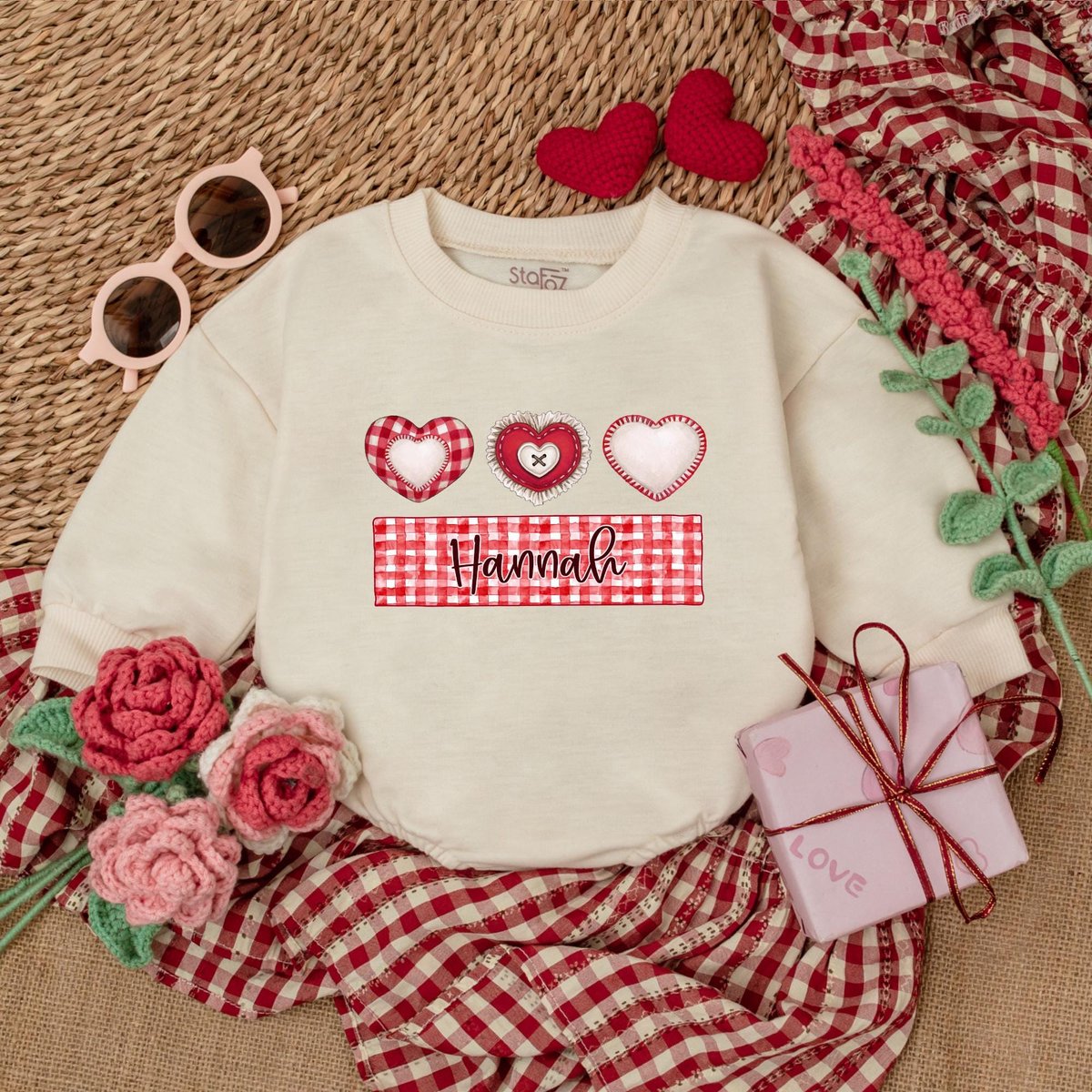 Personalized Valentine Hearts Baby Romper Valentine Custom Name Baby Bodysuit My 1st Valentines Day 183