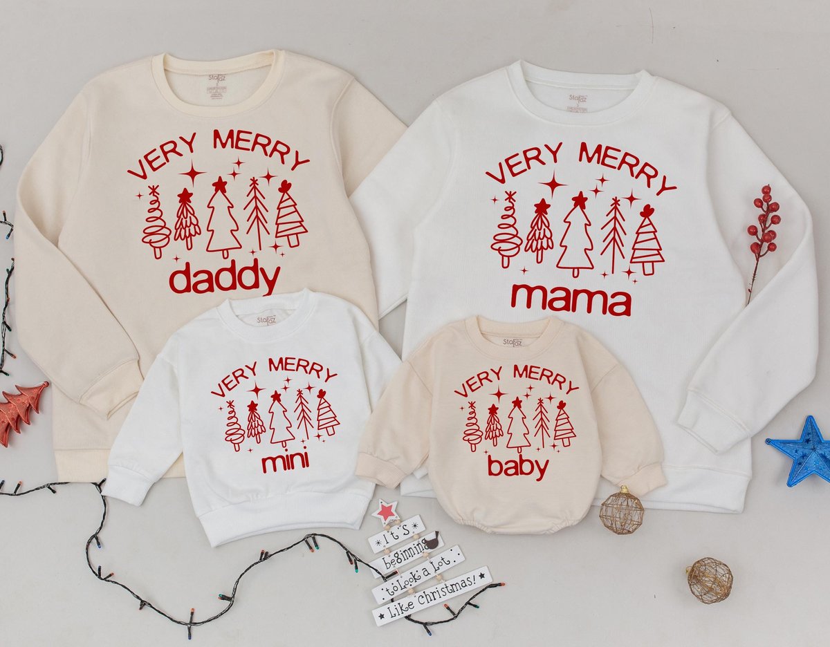 Personalized Very Merry Christmas Sweatshirts Retro Matching Sweater Toddler Christmas clothes Xmas 181
