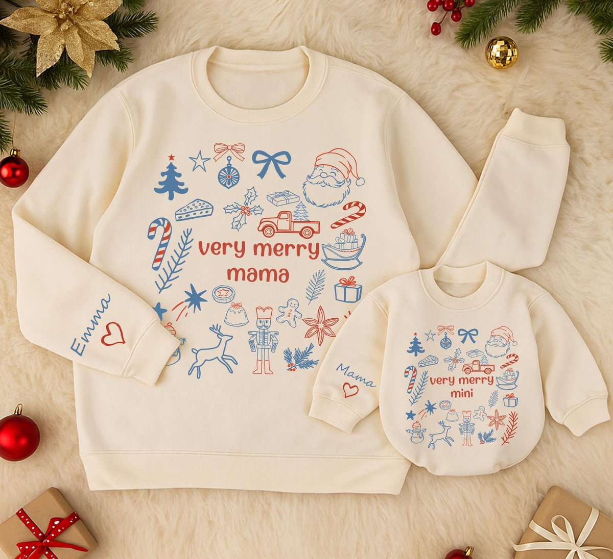 Personalized very Merry mama And mini Sweatshirt Mom And Baby Matching Shirt Daughter Kid Sweatshirt 436