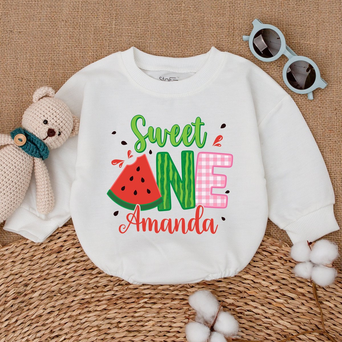 Personalized Watermelon Sweet One Birthday Romper One In a Melon Baby Bodysuit Baby Girl Birthday Sm 168