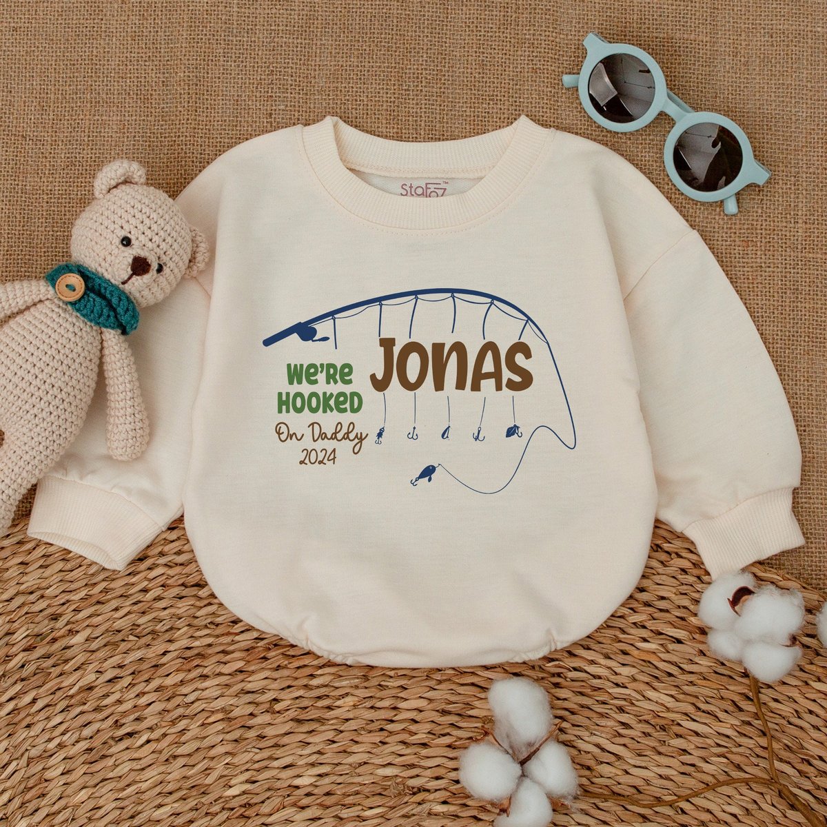 Personalized We're Hooked On Daddy Romper Father's Day Twins Baby Bodysuit Newborn Bubble Romper I 170