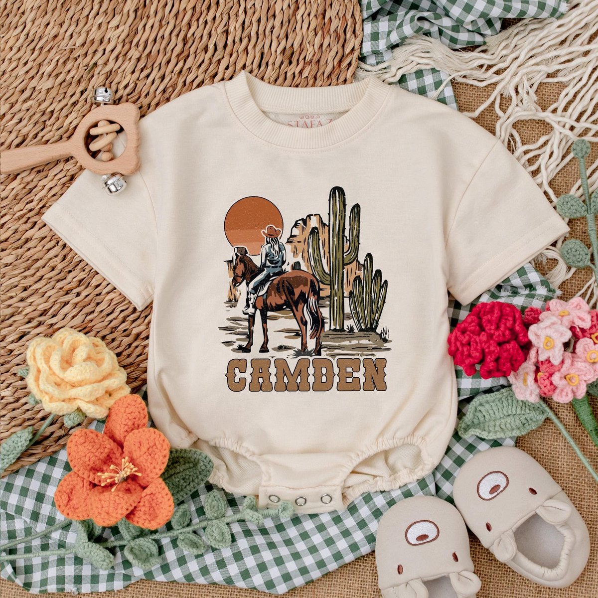 Personalized Western Cowgirl Romper Retro Cowboy Bodysuit Boho Country Western Baby Gift Western Bab 187