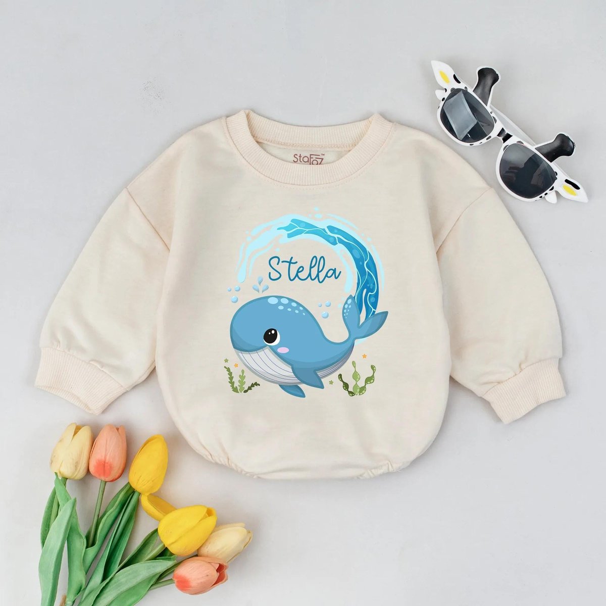 Personalized Whale Bubble Romper Custom Name Baby Bodysuit Cute Ocean Animal Outfit Cute Newborn Clo 433