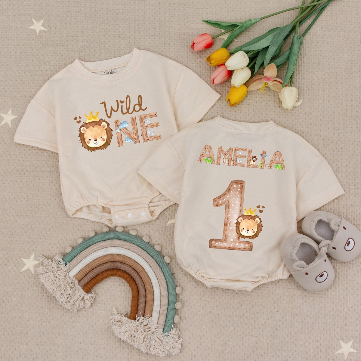 Personalized Wild One Baby Romper Safari Themed Birthday Bodysuit Cute Birthday Romper 1st Birthday
