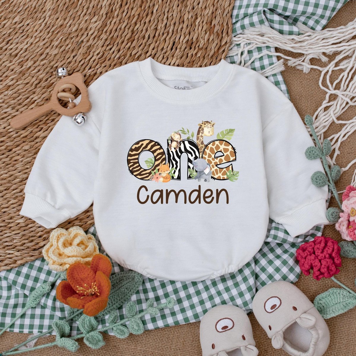 Personalized Wild One Safari Animals Romper Birthday Boy Baby Bodysuit Safari 1st Birthday Outfit Ba 186