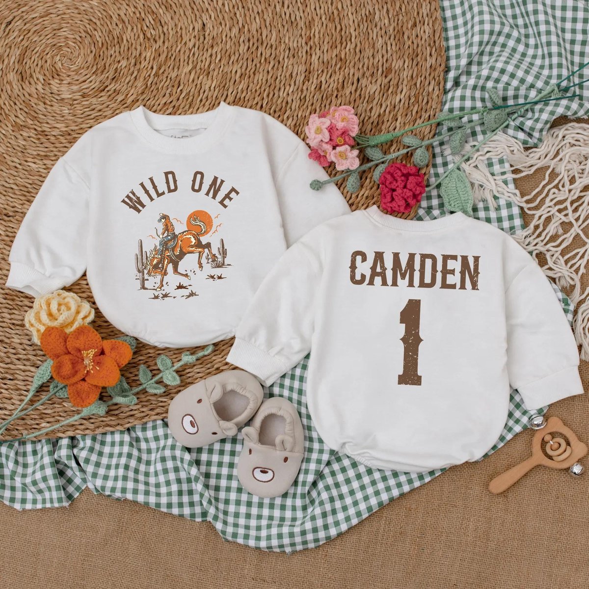 Personalized Wild One Western Birthday Romper My First Rodeo Birthday Bodysuit Cowboy Birthday Outfi 187