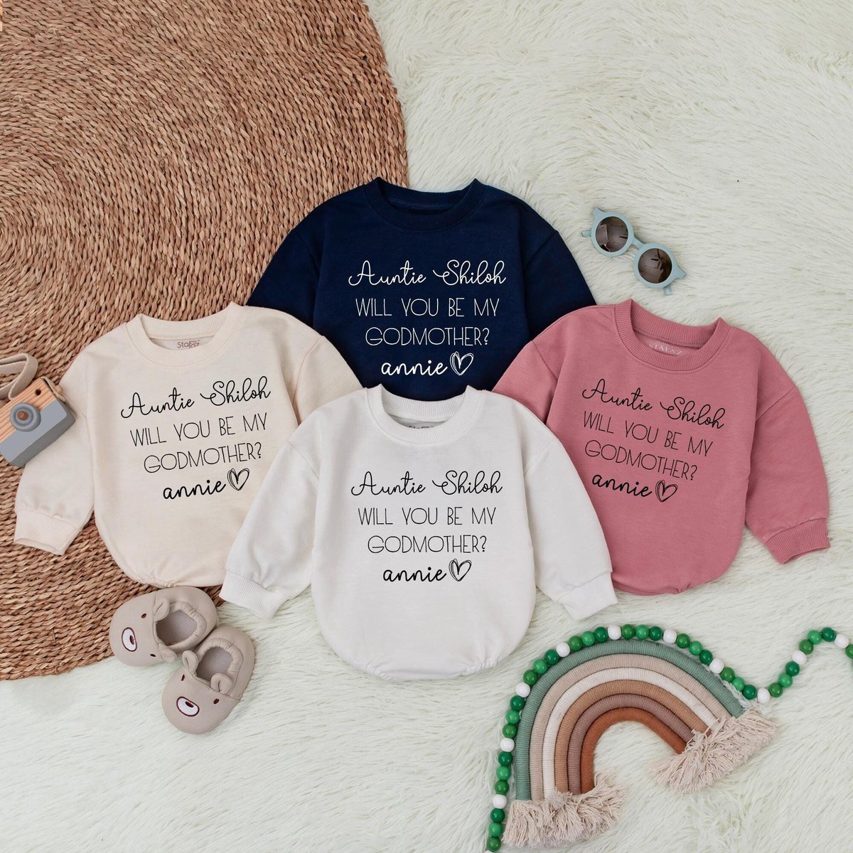 Personalized Will You Be My Godmother Bubble Romper Pregnancy Announcement to Aunt Baby Shower Gift 184