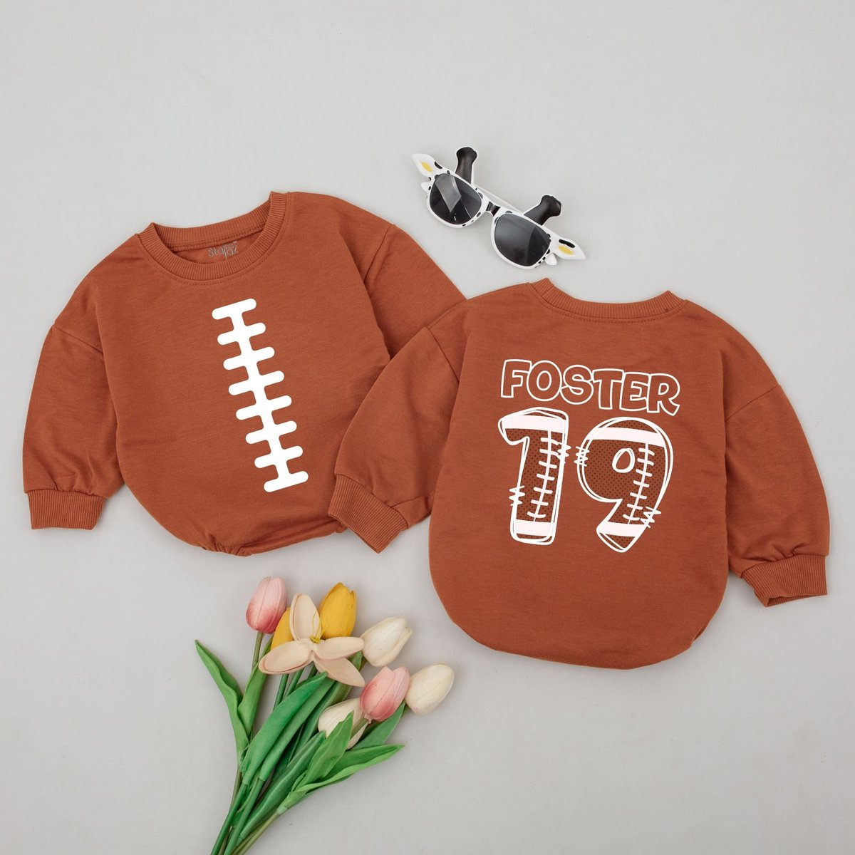 Personalized with Name and Number on the Back Personalized Football Baby Romper Custom Football Baby 170
