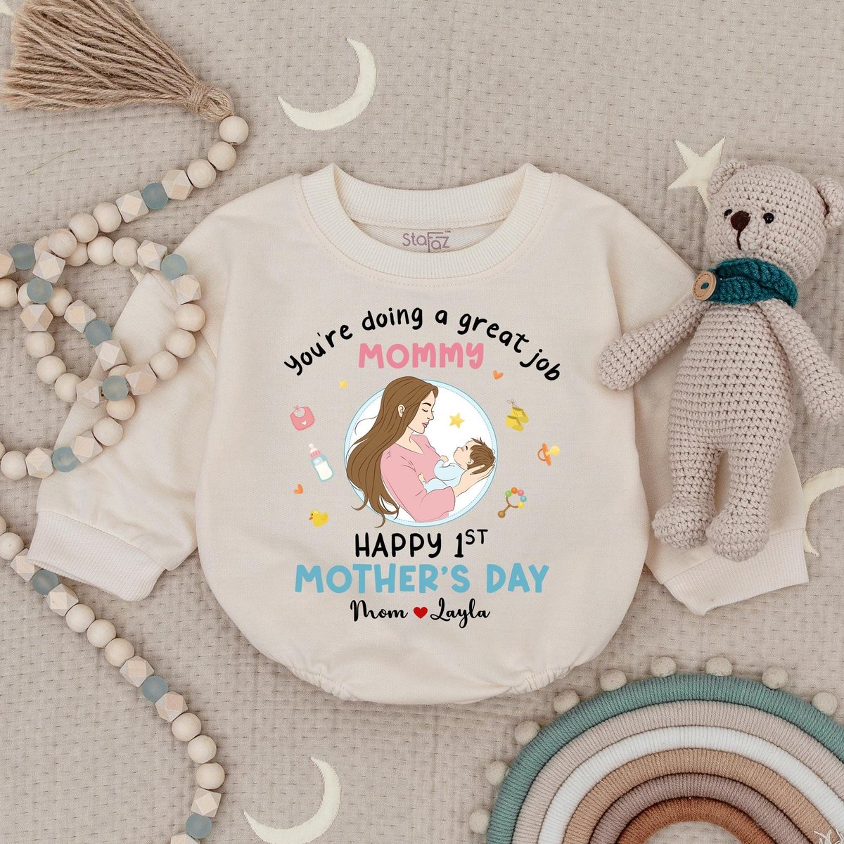 Personalized You're Doing a Great Job Mommy Baby Romper Happy First Mothers Day 1st Mothers Day Gif