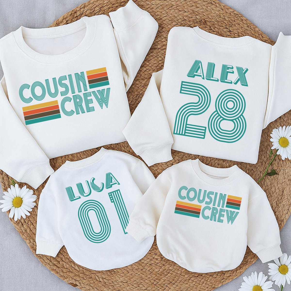 Pesonalized Retro Cousin Crew Sweatshirts Custom Family Vintage Outfit Retro Cousin Club Kids baby r 433