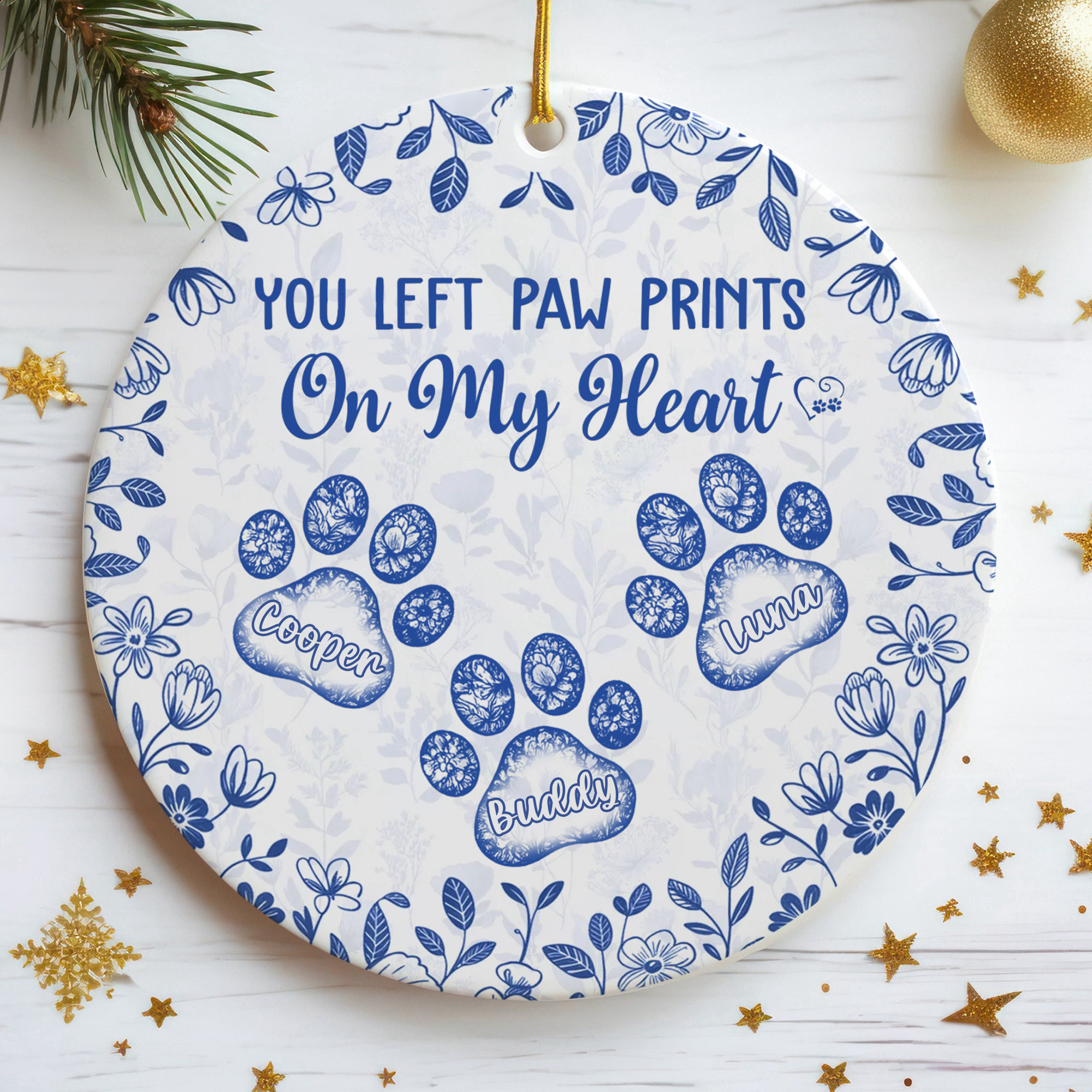 Personalized Pet Memorial Paw Print Ornament - Ceramic In Remembrance Keepsake - Christmas Gift for Pet Lovers-COR-3Y2AG