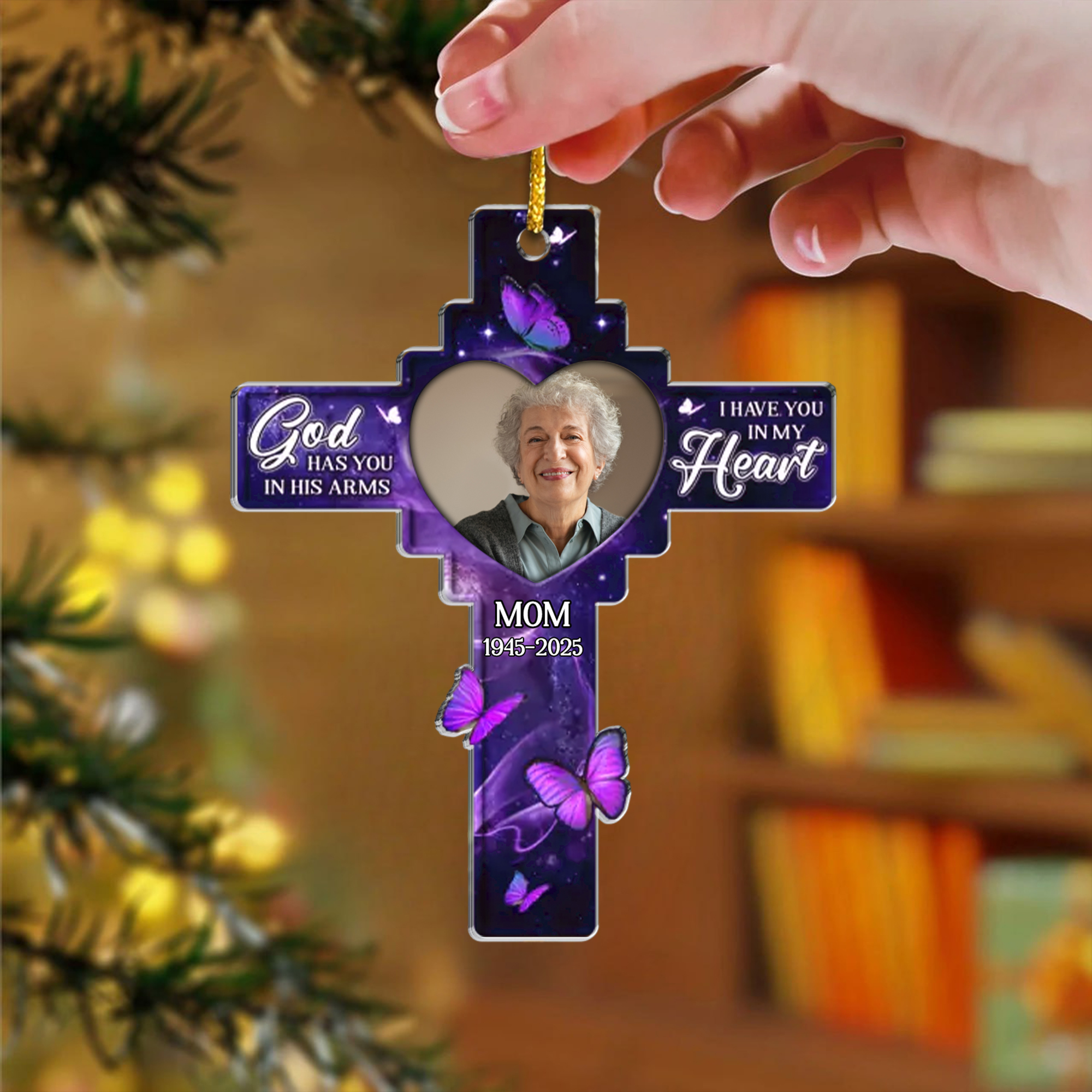Personalized Memorial Cross Photo Ornament - Acrylic God Has You in His Arms Sympathy Gift 2025-ASO-ZA3ZT