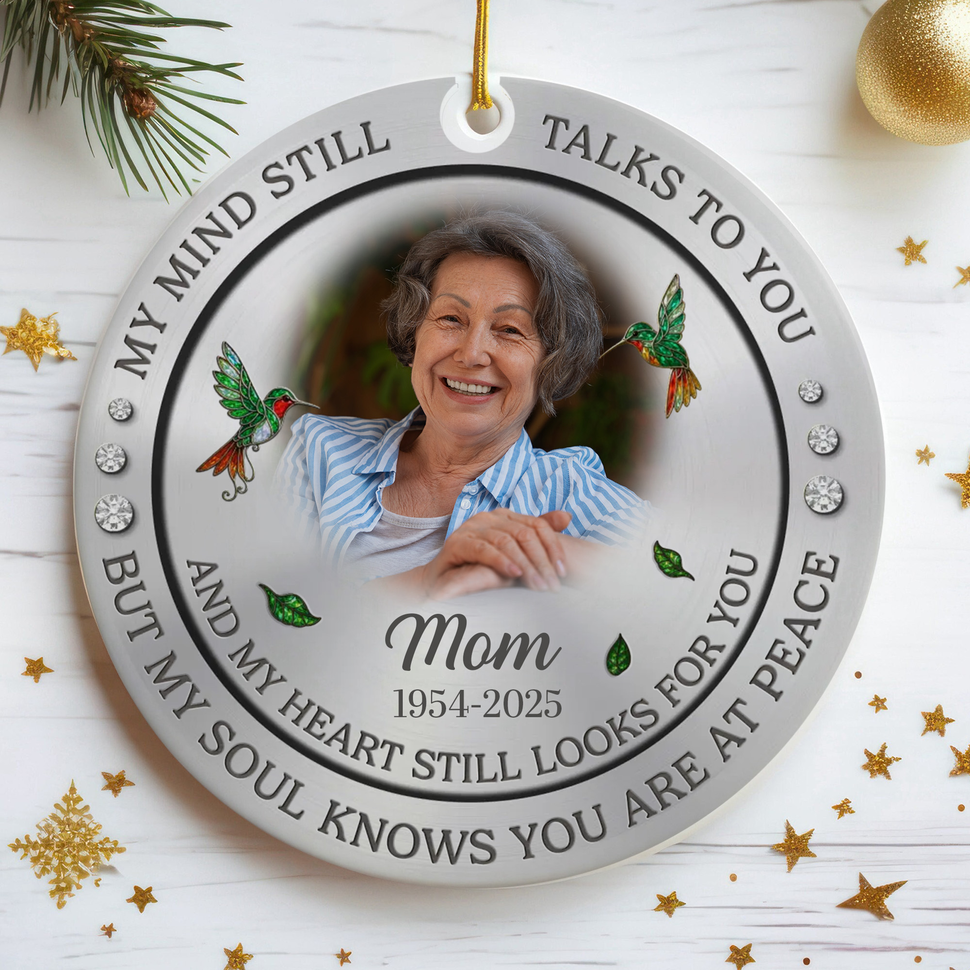 Personalized Hummingbird Photo Memorial Ornament  Ceramic In Loving Memory Keepsake  Christmas Remembrance Gift-COR-3E7I8