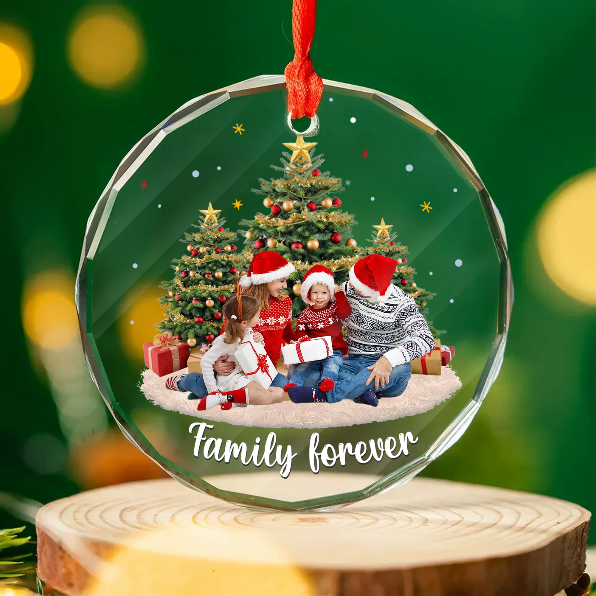 Personalized Family Photo Christmas Ornament  Faceted Glass Family Forever  Holiday Gift for Parents 2025-GLO-K2L84