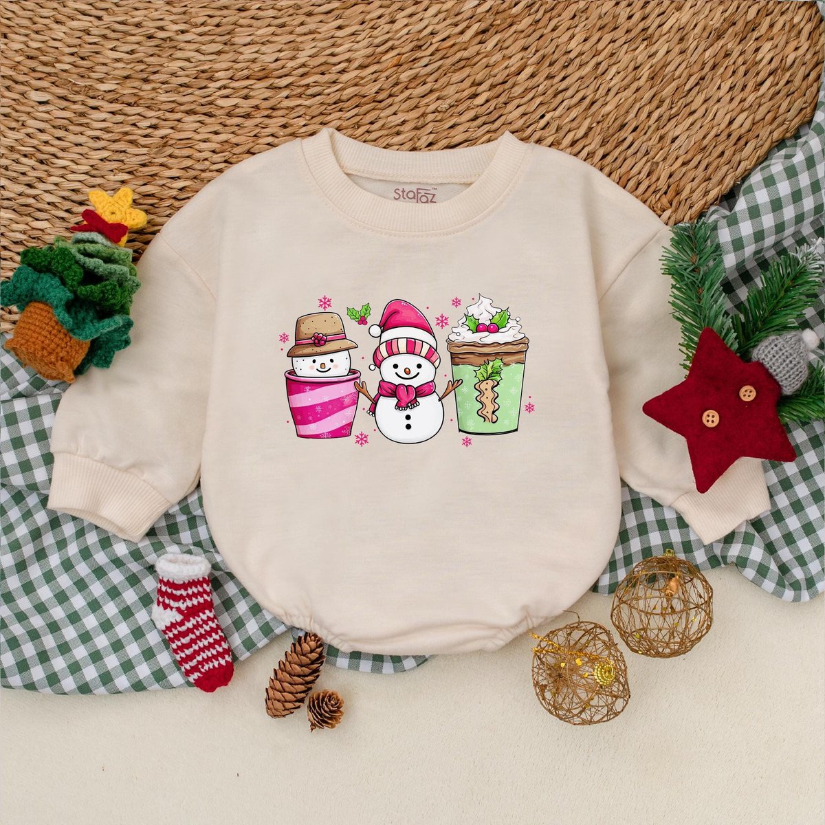 Pink Christmas Coffee Baby Romper Christmas Baby Bodysuit Winter Baby Clothes Christmas Baby Shower 182