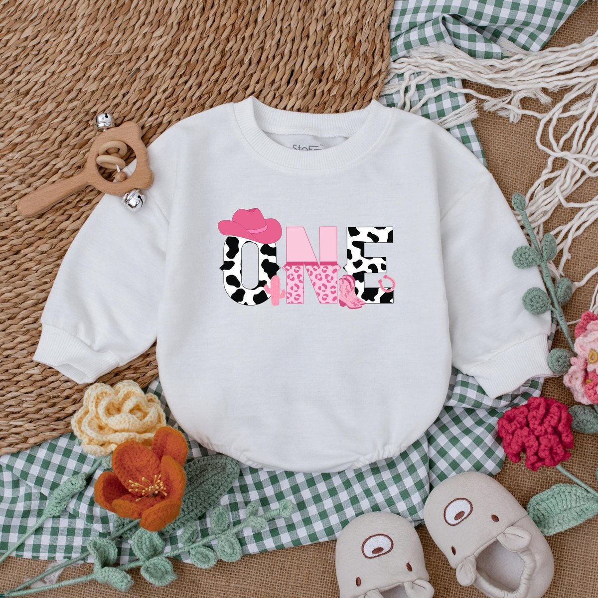 Pink Cowgirl Birthday Romper My First Rodeo Bodysuit Western Country Birthday Bubble Romper Baby Gir 186