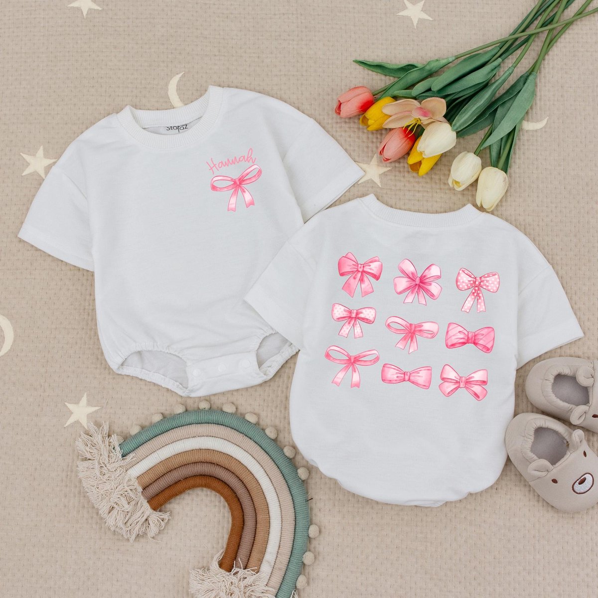 Pink Cute Bows Romper Cute Cute Bow Pink Bodysuit First Baby Romper Baby Girl Clothes Cute Pink Ribb
