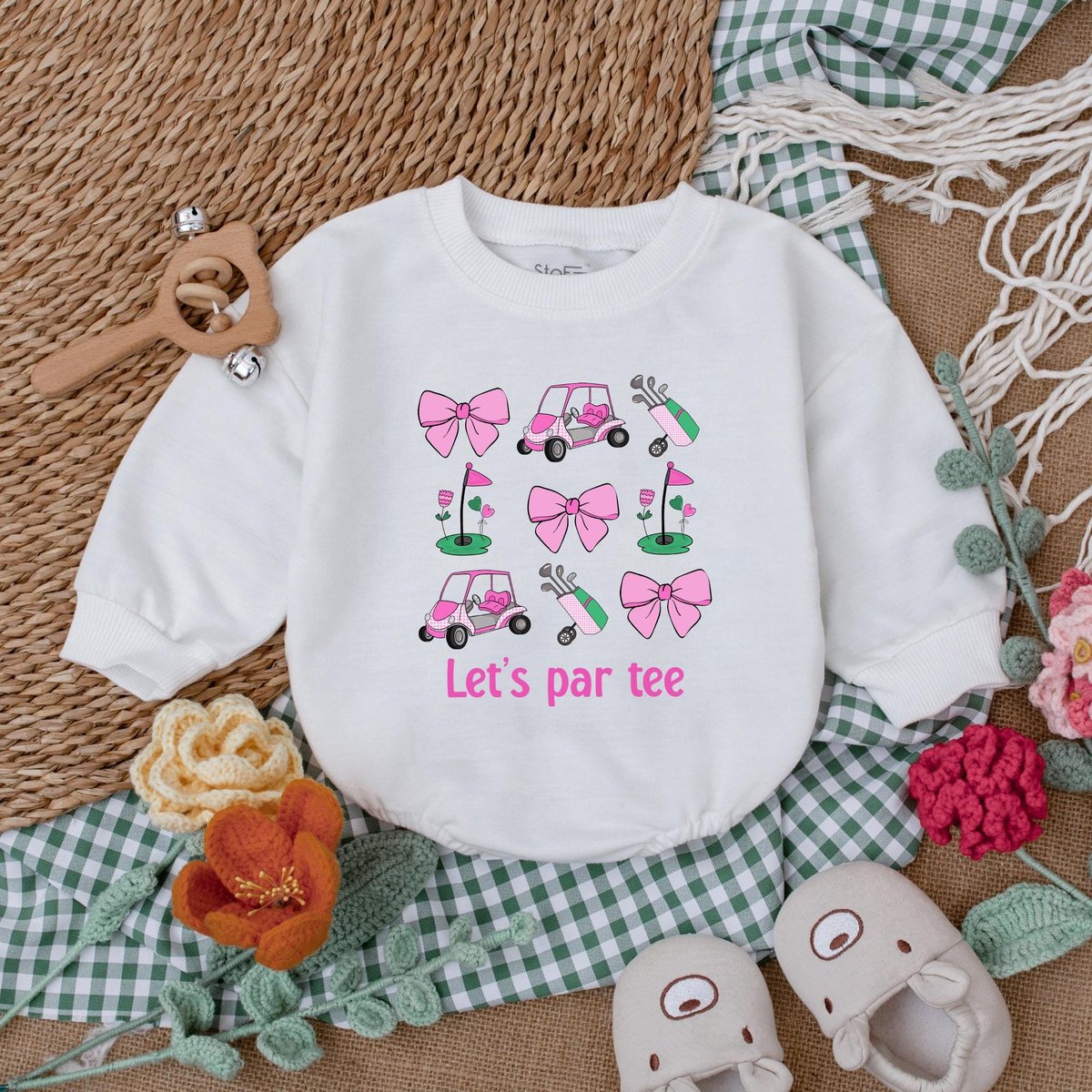 Pink Let's Par Tee Baby Romper Funny Golfing Baby Bodysuit Cute Golf Baby Gift Daddy's Golfing Bud 184