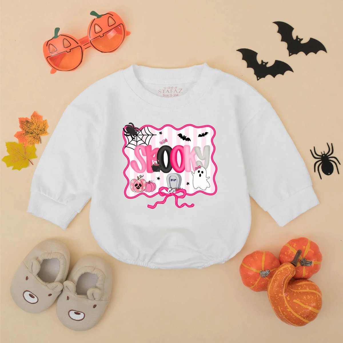 Pink Spooky Halloween Baby Romper Baby Girl First Halloween Bodysuit Fall Pumpkin Baby Costume Bubbl 435