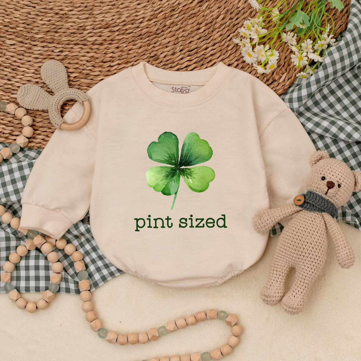 Pint Sized Baby Romper Green Clover Baby Bodysuit Baby Patricks Day Outfit First St Patricks Day Gif 183