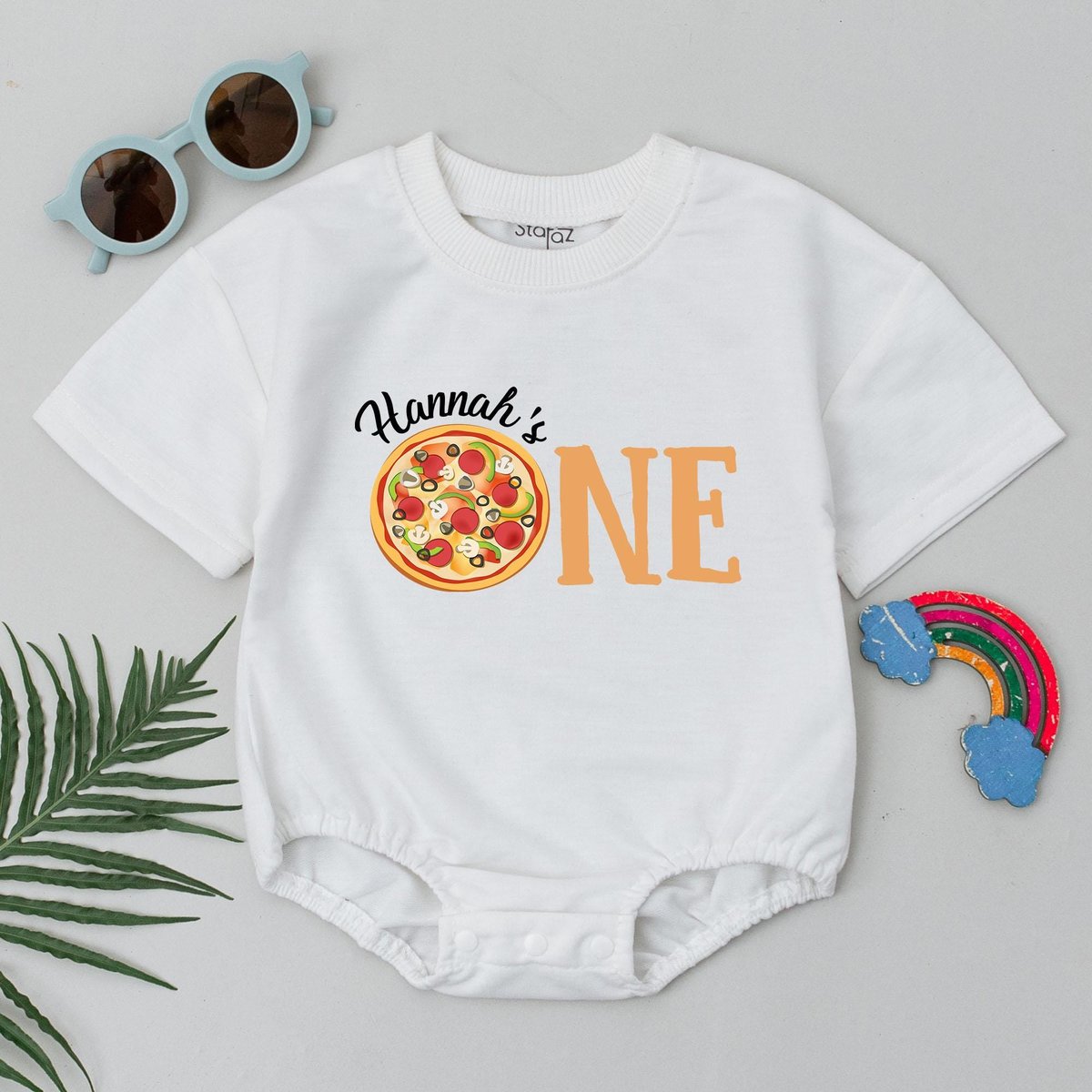 Pizza First Birthday Short Sleeve Romper First Birthday Girl Outfit Pizza Party Birthday Bodysuit Pi