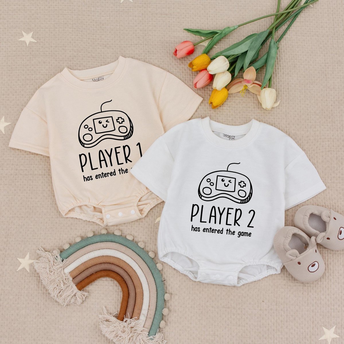 Players 1 and 2 Have Entered The Game Bubble Romper Video Game Twins Baby Bodysuit Twins Pregnancy R