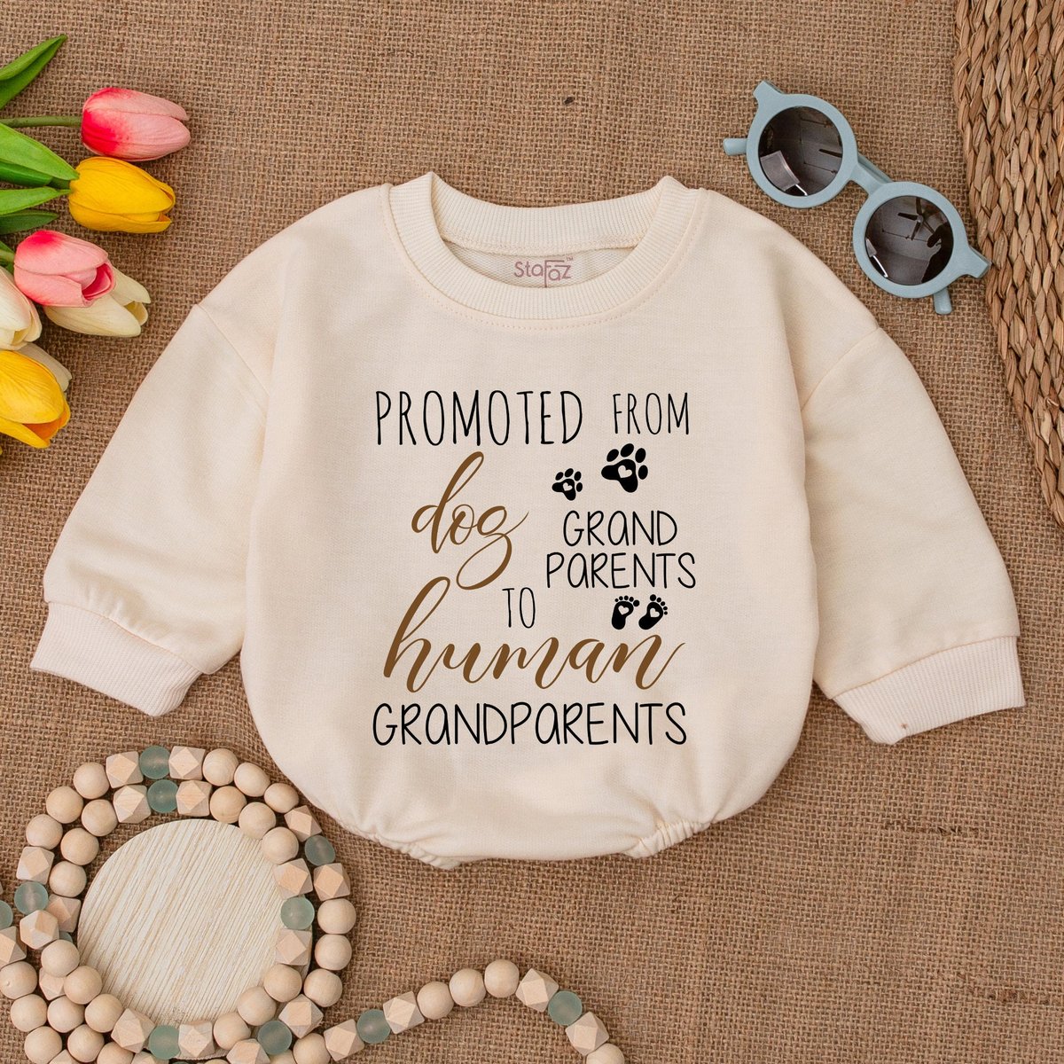 Promoted From Dog Grandparent to Human Grandparent Romper Newborn Baby Bodysuit First Grandchild Bab 173