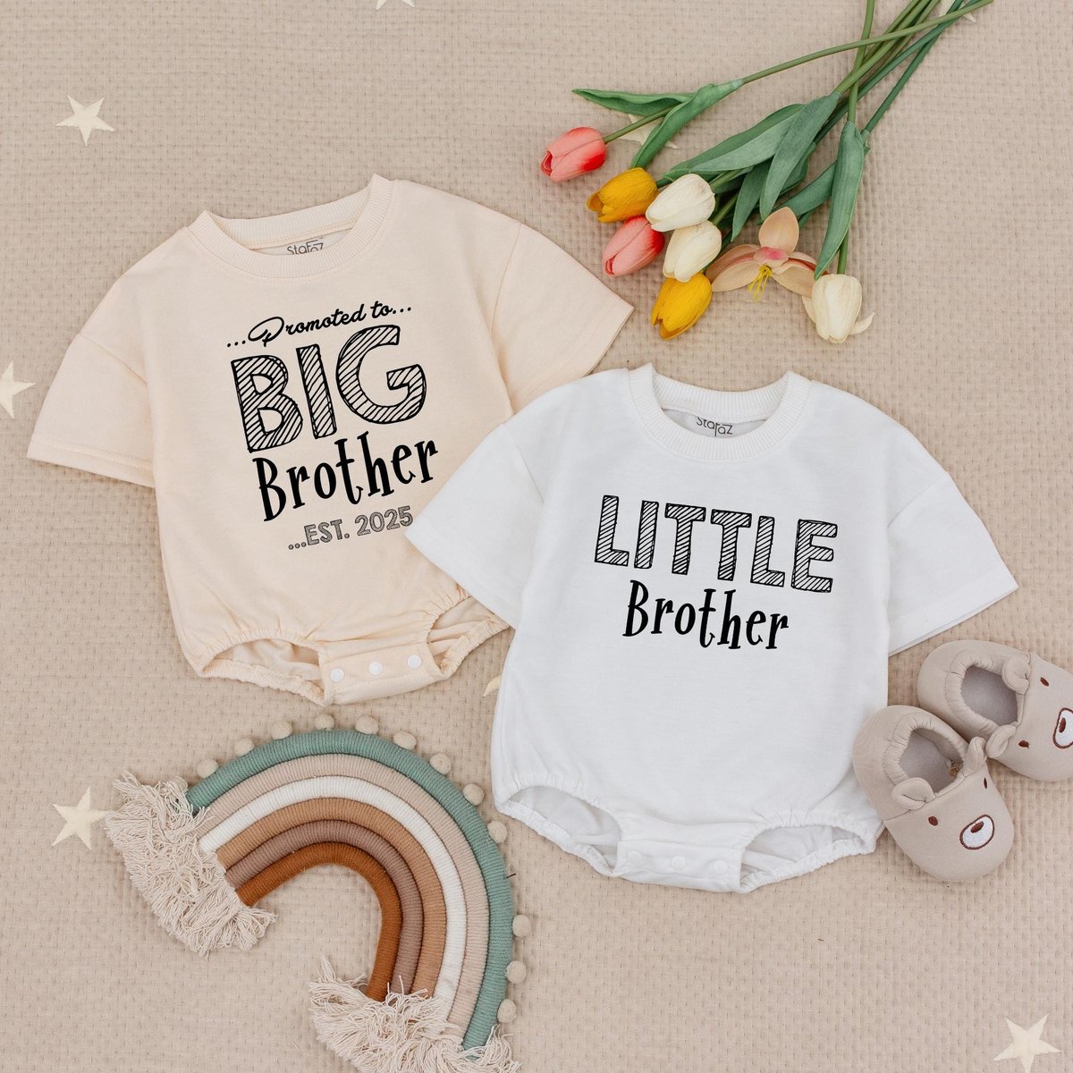 Promoted to Big Brother Est 2025 Bubble Romper Little Brother Baby Romper Matching Little Brother Ba
