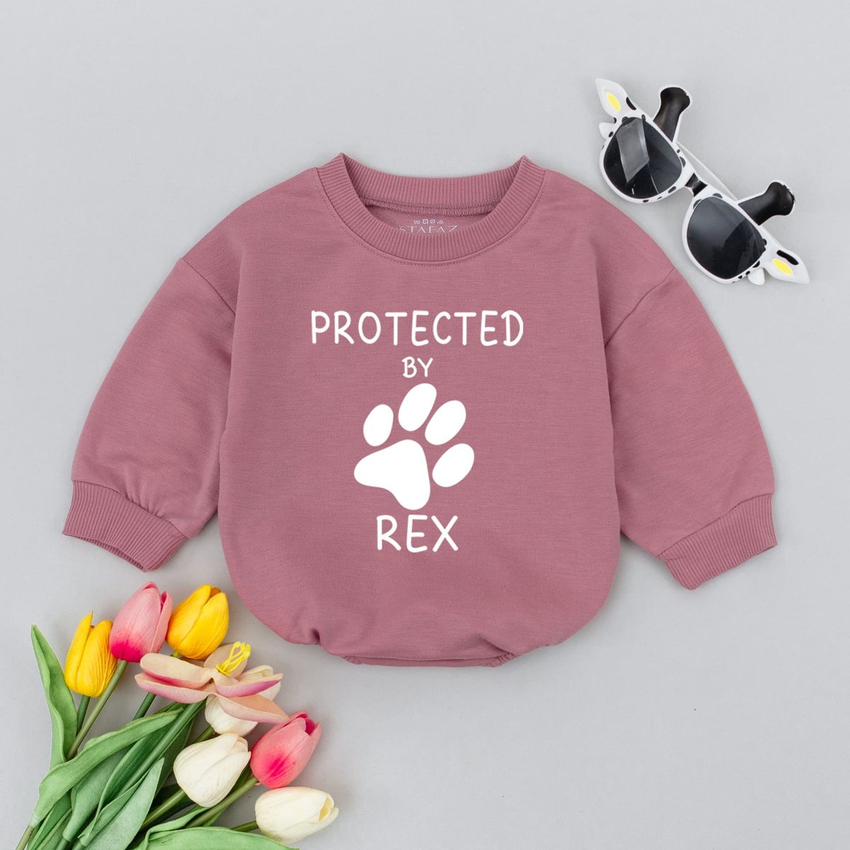 Protected by Pets Baby Romper Personalized Baby Gift Personalized Baby Gift Newborn Announcement My 172