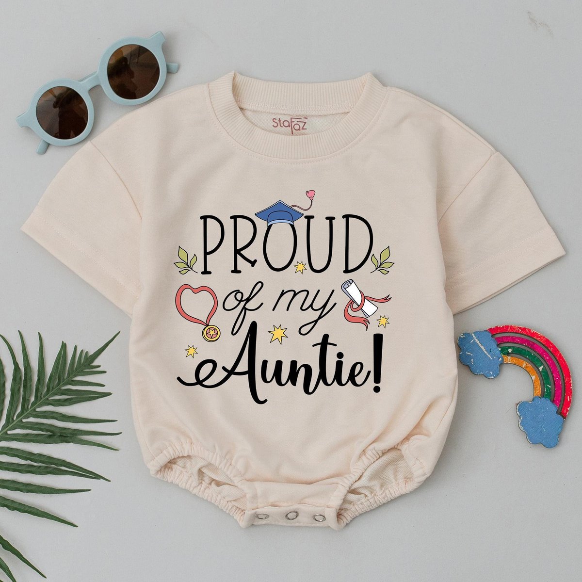 Proud of My Auntie Baby Romper Auntie's Bestie Bodysuit Graduation Gift for Aunt New Aunt Gift Aunt